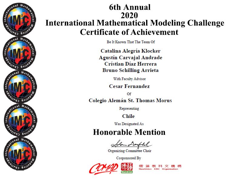 Los Cinco Puntos Cardinales obtienen Mención Honrosa en el International Mathematical Modelling Challenge (IM 2 C)